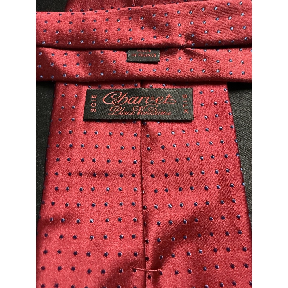 Charvet Place Vendome Mens 100% Silk Tie Red Blue Polka Dot Made in France 58"